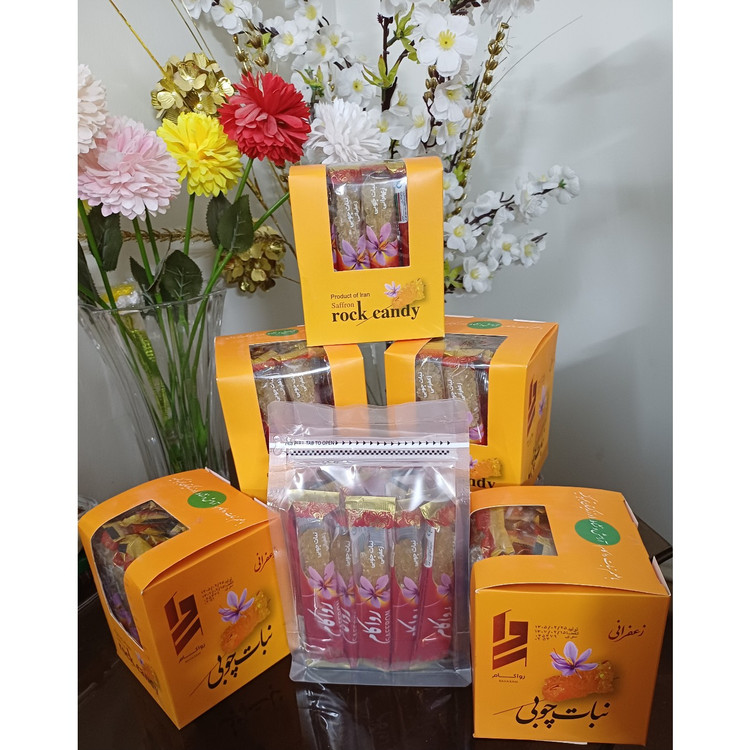 پک پذیرایی و سوغات نبات چوبی زعفرانی روکش دار