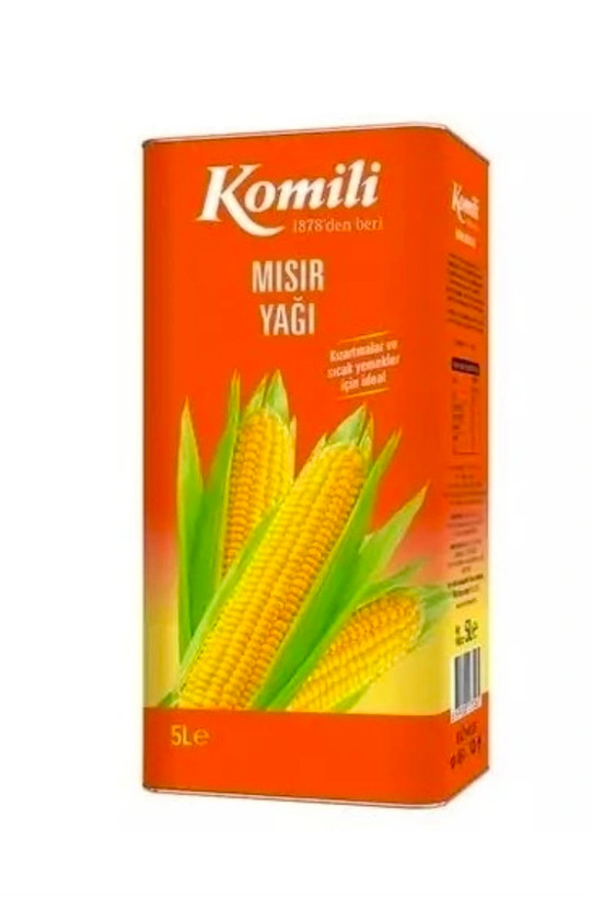 روغن ذرت برند کومیلی اصلی ، محصول وارداتی از ترکیه ، بسته بندی حلب ۵ لیتری اورجینال