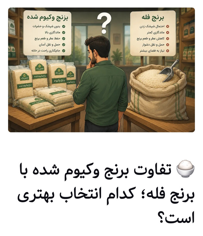 برنج هاشمی فوق اعلا گیلان ، کیسه ۵ کیلویی وکیوم شده ممتاز حسن نژاد