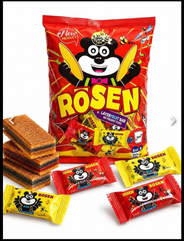 لواشک پذیرایی ممتاز ROSEN طرح خرسی ، لواشک لایه ای با طعم طبیعی میوه ، ترکیبی از طعم های هلو زردآلو ،پرتقال،انار و آلبالو
